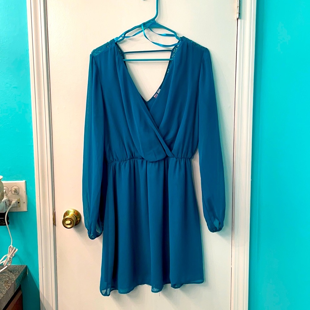Teal Sheer and Lace Dress